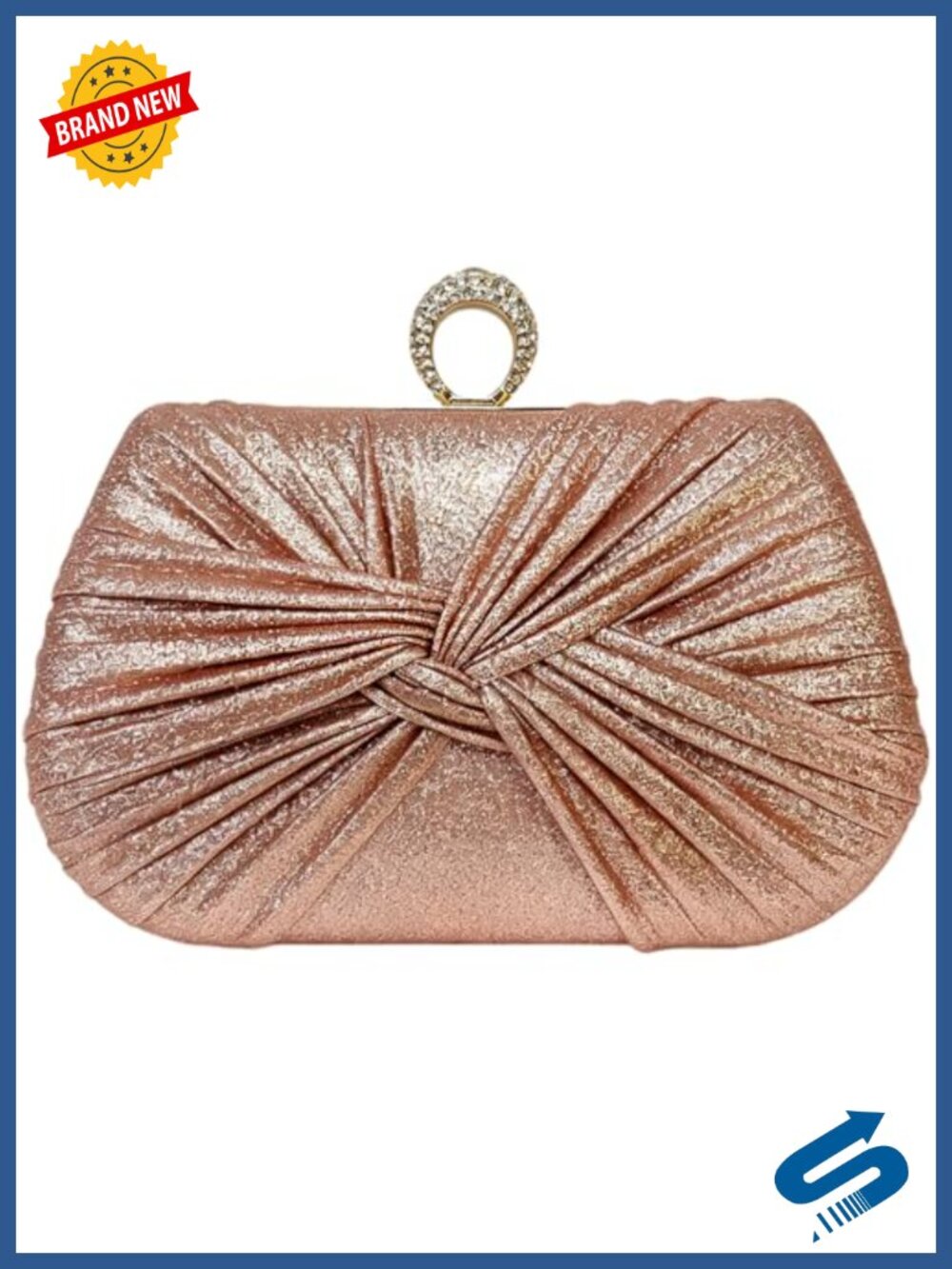 Shimmer Pleated Knot Evening Clutch Finger Ring Clasp Formal Bag